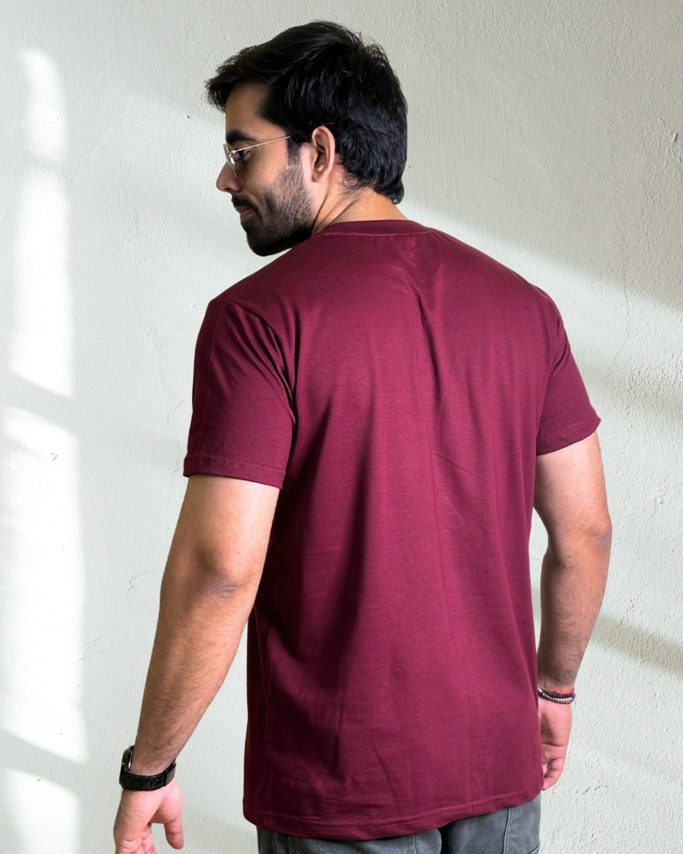 Men's Maroon Who Cares Graphic Printed T-Shirt