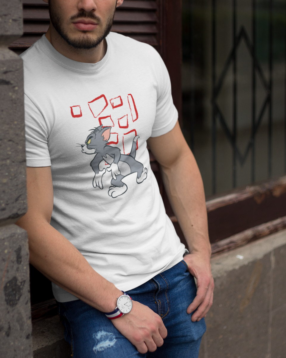 Men's White Angry Tom Graphic Printed REGULAR FIT T-Shirt, 2N APPAREL