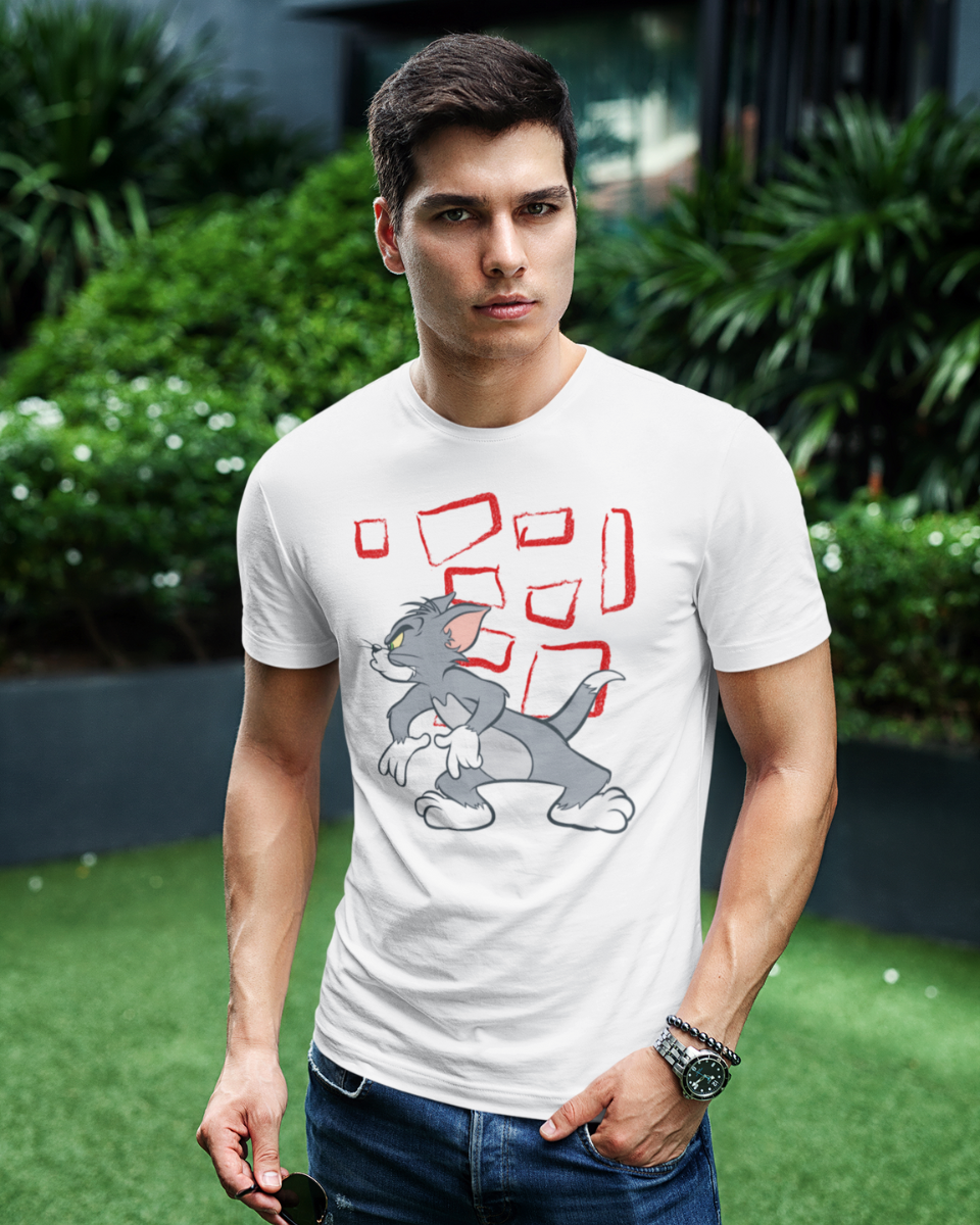 Men's White Angry Tom Graphic Printed REGULAR FIT T-Shirt, 2N APPAREL
