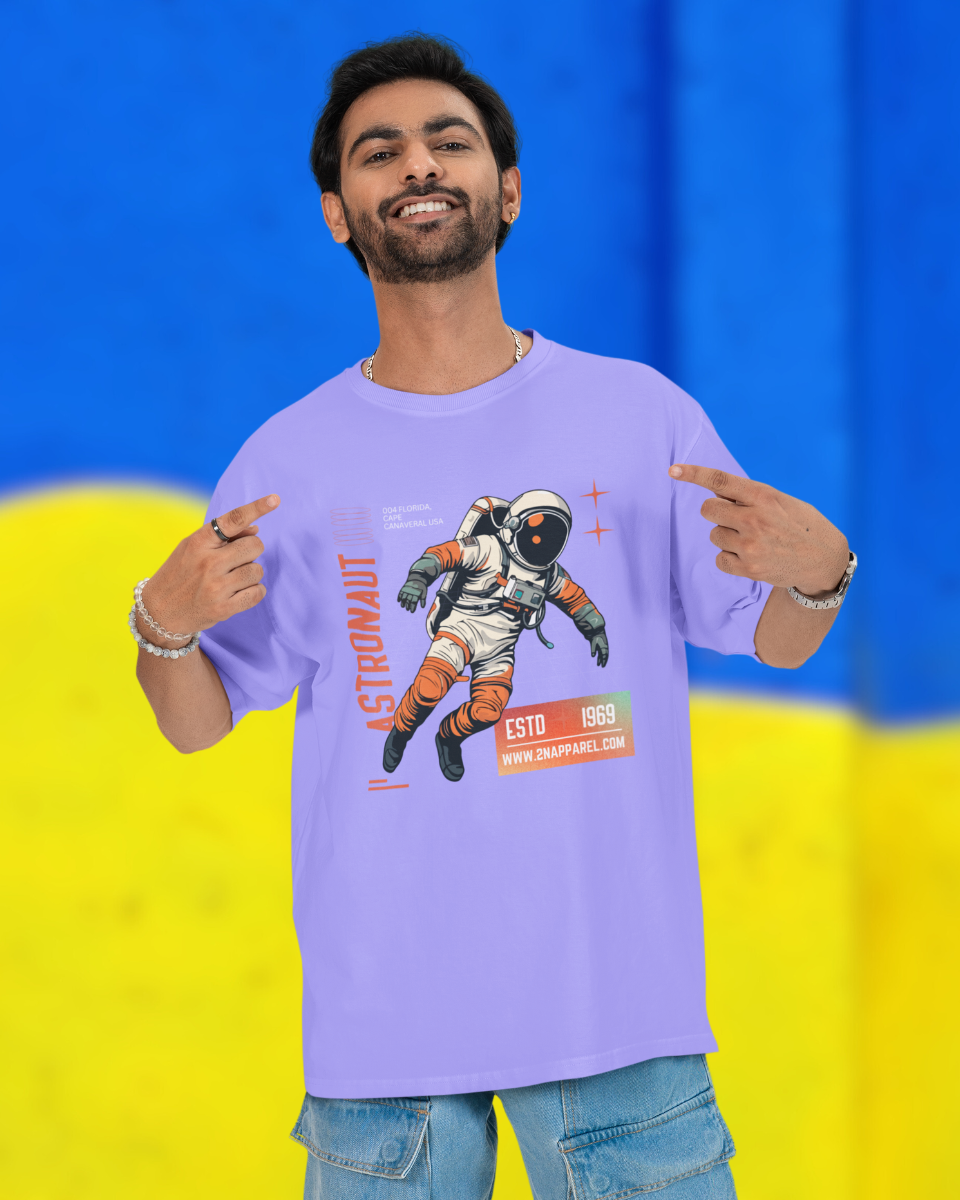 Men's Purple Astronaut Graphic Oversized T-Shirt