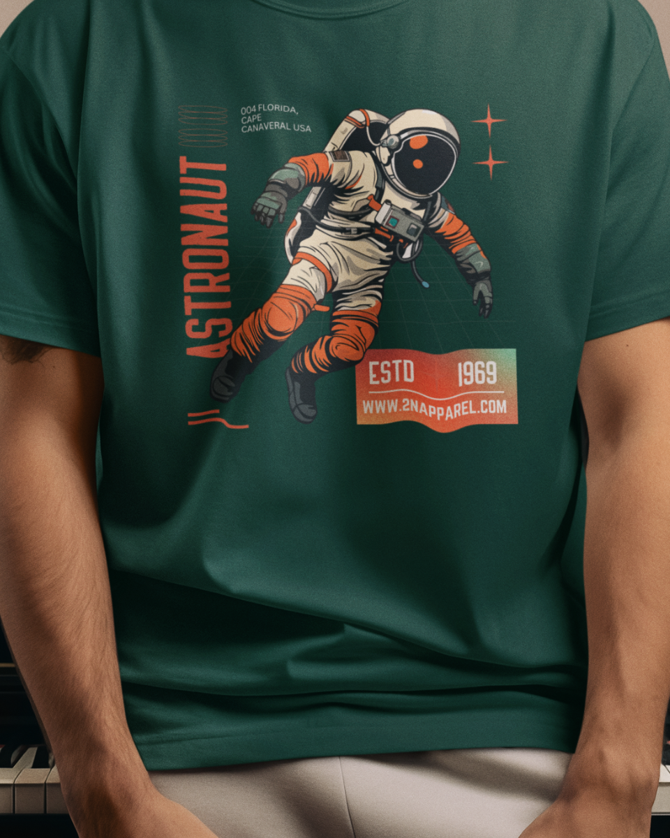 Men's Dark Green Astronaut Graphic Printed T-Shirt