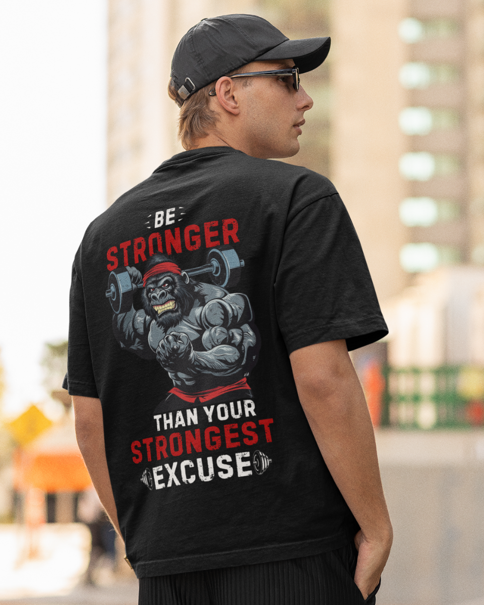 Men's Black Be Stronger Graphic Oversized T-Shirt