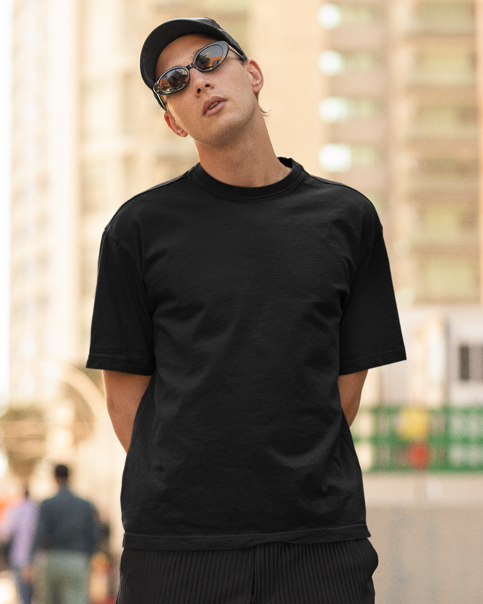 Men's Black Be Stronger Graphic Oversized T-Shirt