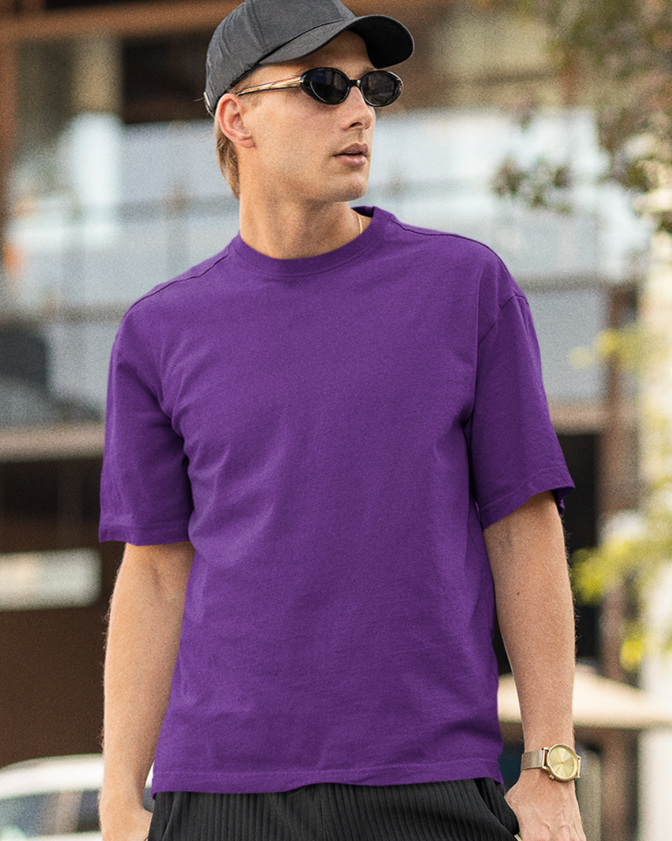Men's Purple Be Stronger Graphic Oversized T-Shirt