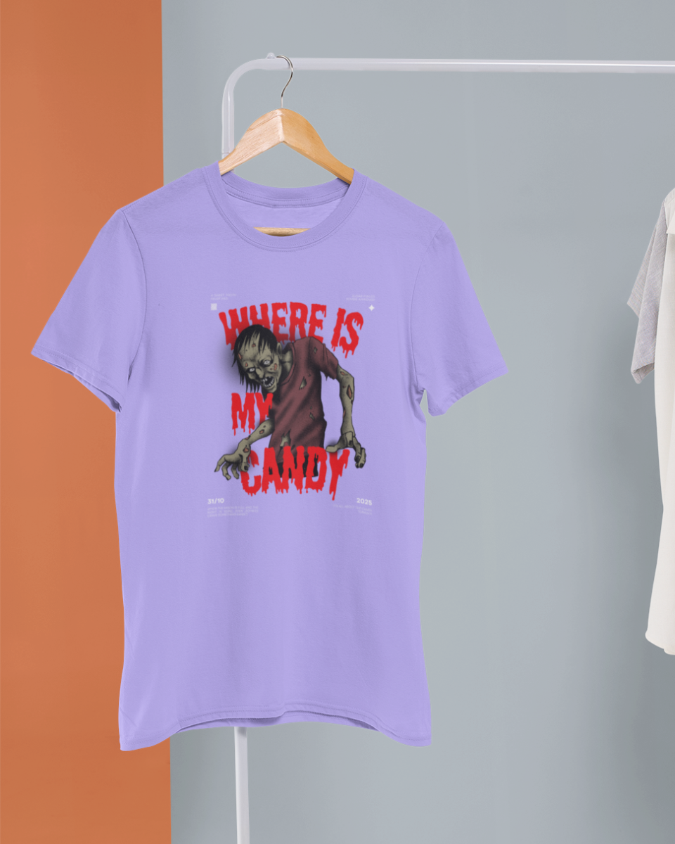 Men's Purple Where is My Candy Graphic Printed T-Shirt