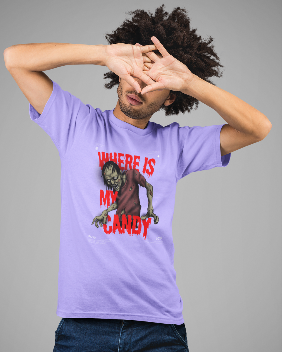 Men's Purple Where is My Candy Graphic Printed T-Shirt