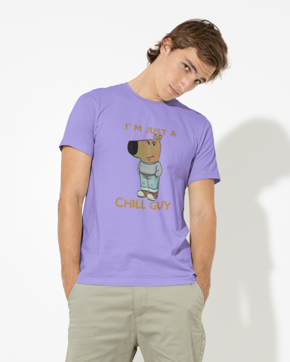 Men's Purple Chill Guy Graphic Printed T-Shirt