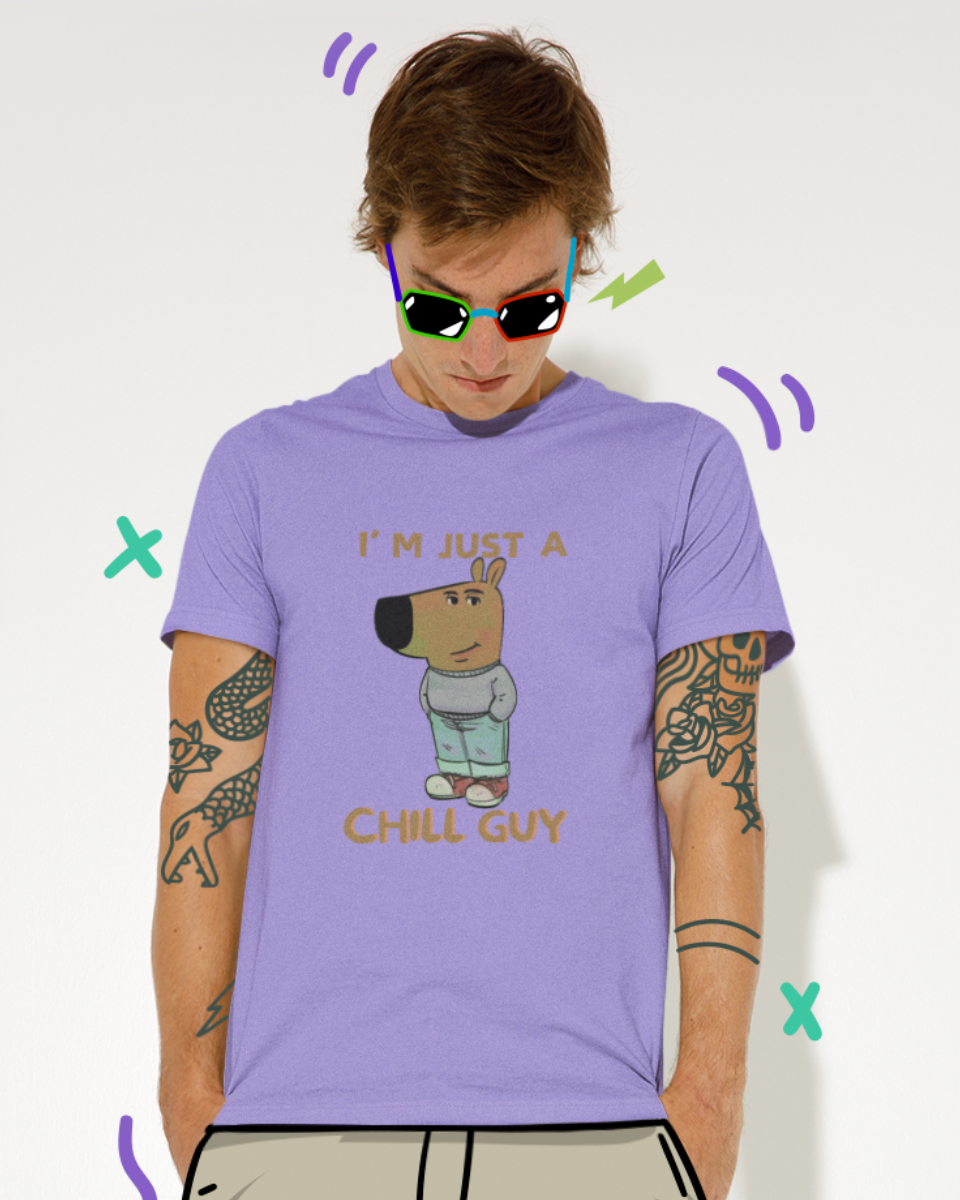 Men's Purple Chill Guy Graphic Printed T-Shirt