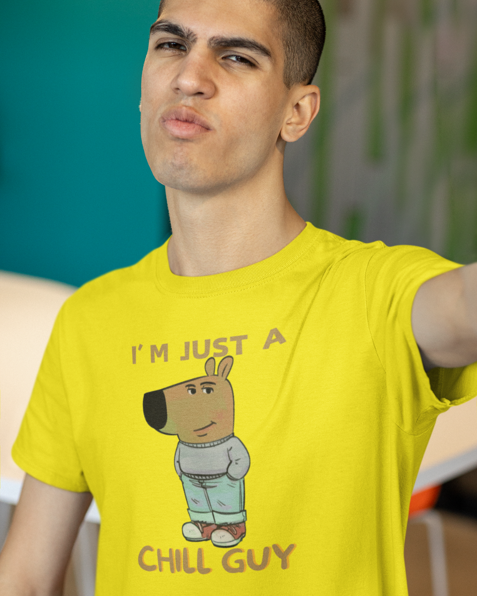 Men's Yellow Chill Guy Graphic Printed T-Shirt