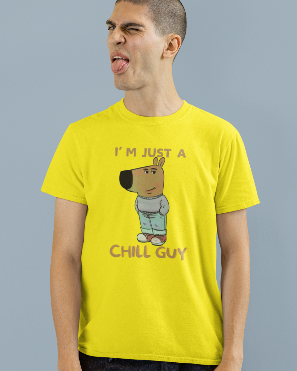 Men's Yellow Chill Guy Graphic Printed T-Shirt