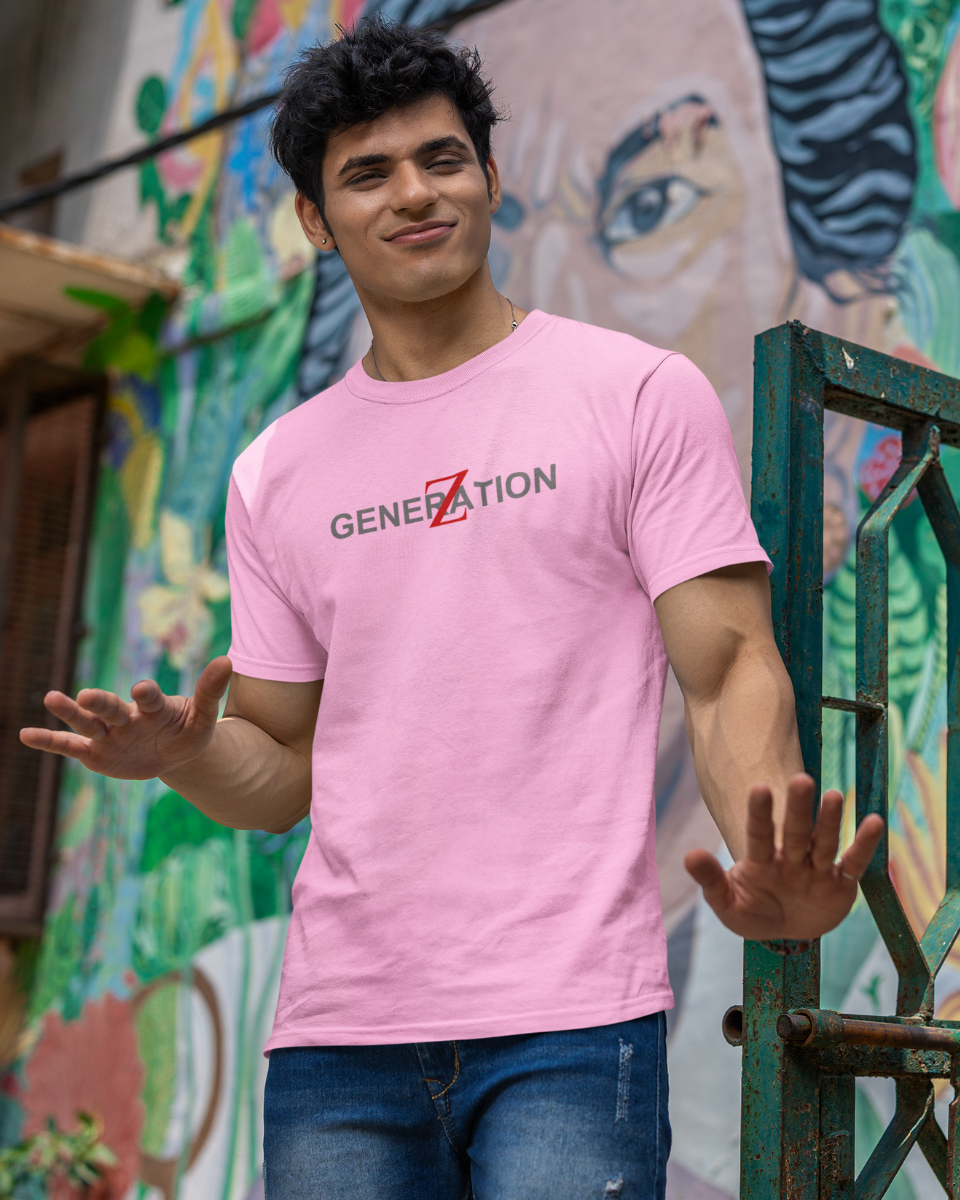Men's Pink Generation-Z Typography Printed T-Shirt