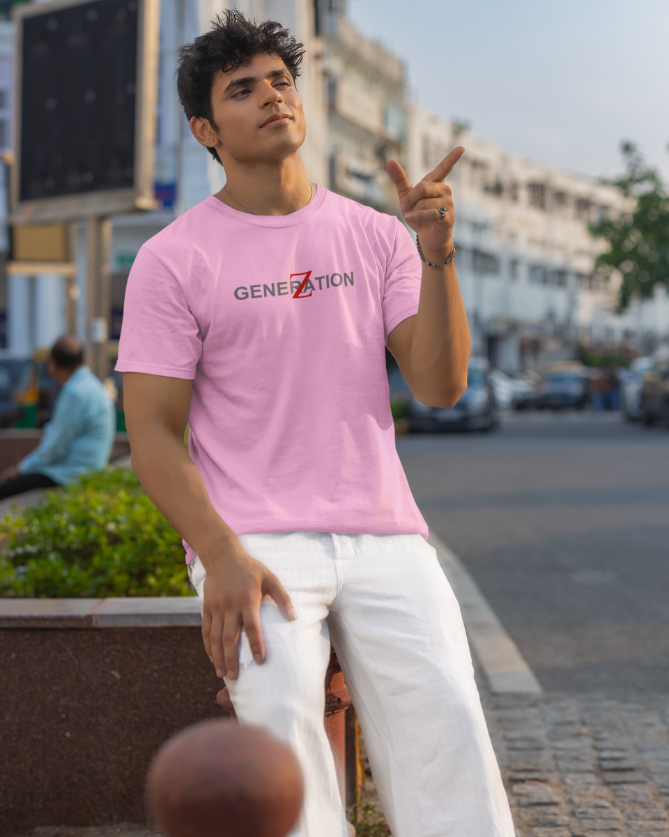 Men's Pink Generation-Z Typography Printed T-Shirt