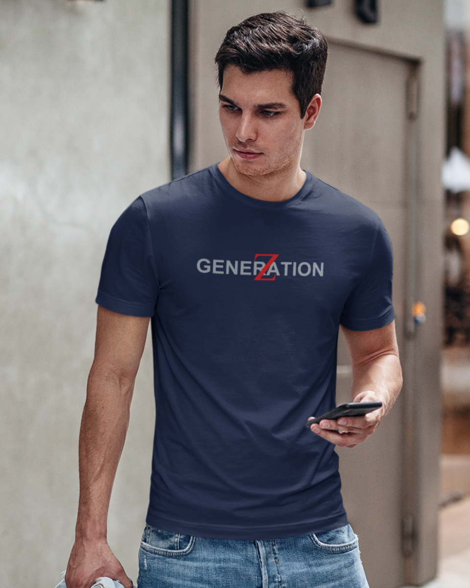 Men's Blue Generation-Z Typography Printed T-Shirt