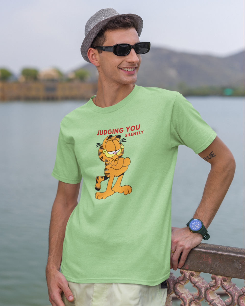 Men's Light Green Judging You Silently Graphic Printed T-Shirt