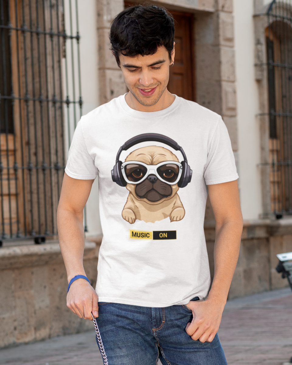 Men's White Music ON Graphic Printed T-Shirt