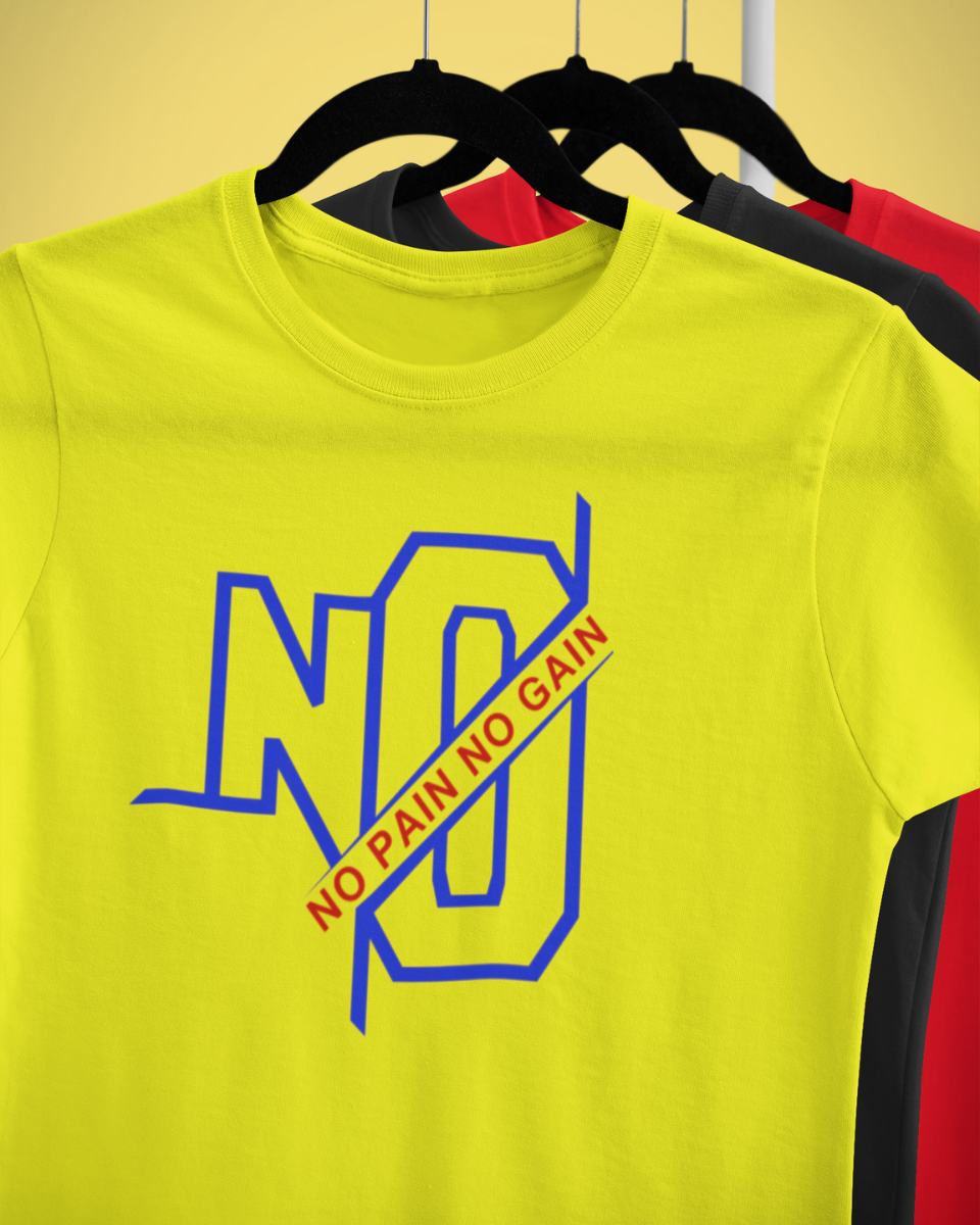 Men's Yellow No Pain No Gain Graphic Printed T-Shirt