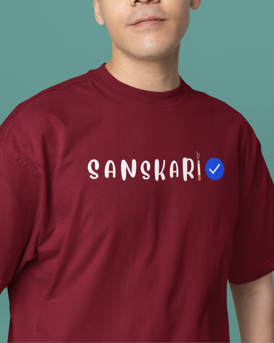 Men's Maroon Sanskari Graphic Oversized T-Shirt