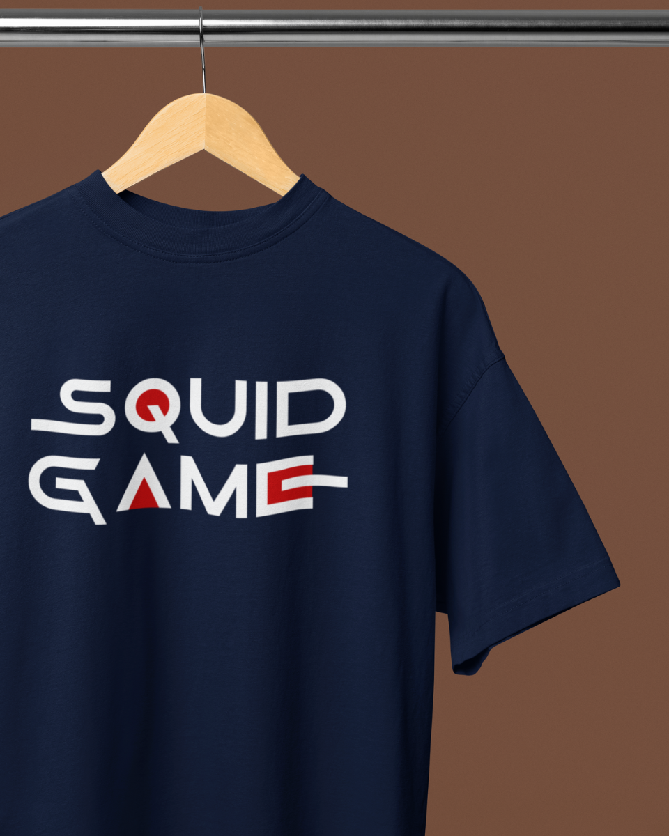 Men's Dark Blue Squid Game Graphic Oversized T-Shirt