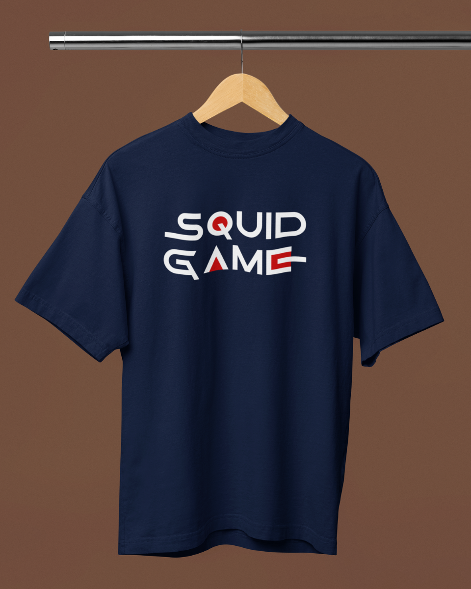 Men's Dark Blue Squid Game Graphic Oversized T-Shirt