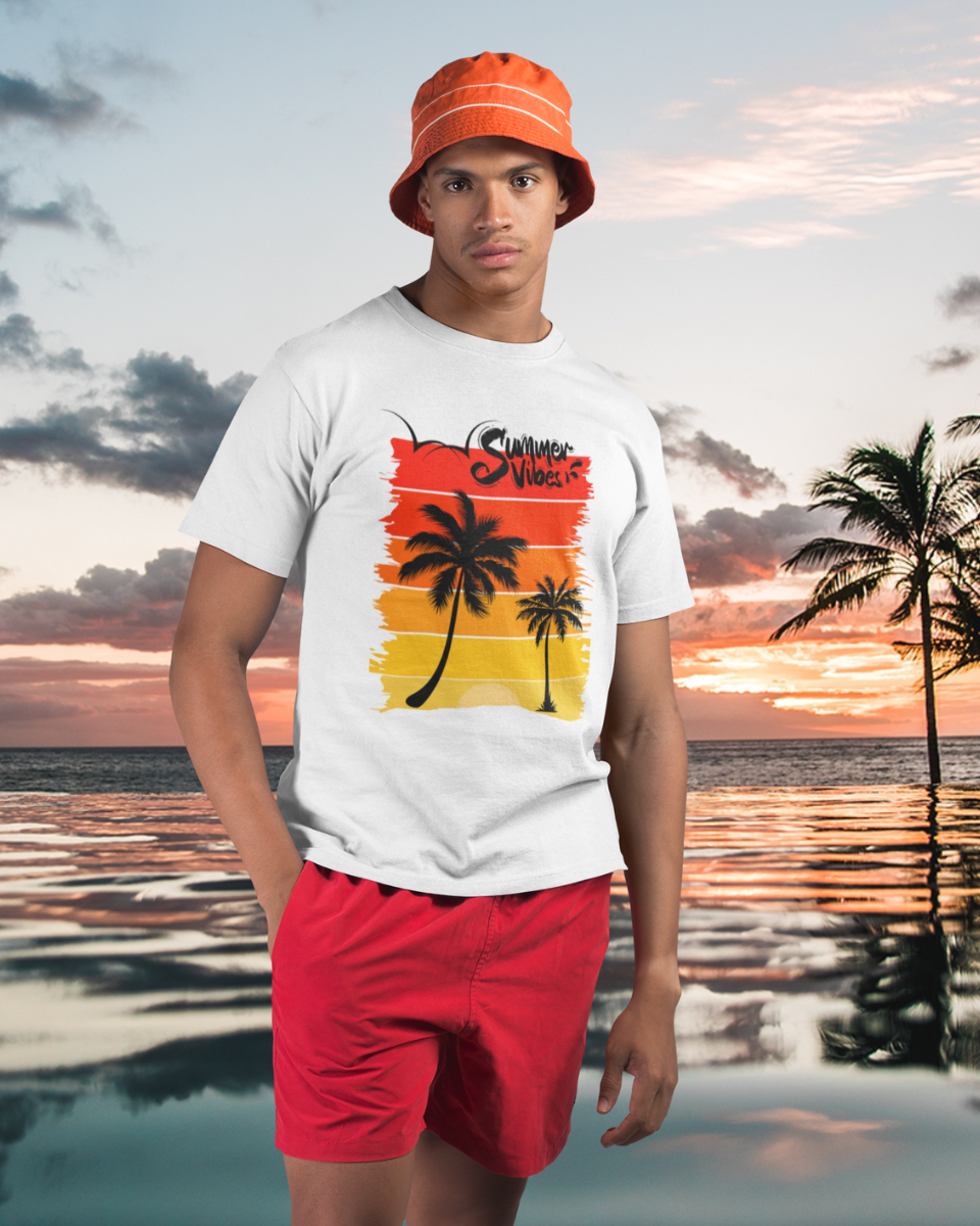 Men's White Summer Vibes Graphic Printed T-Shirt, SUMMER COLLECTION TSHIRT, 2N APPAREL