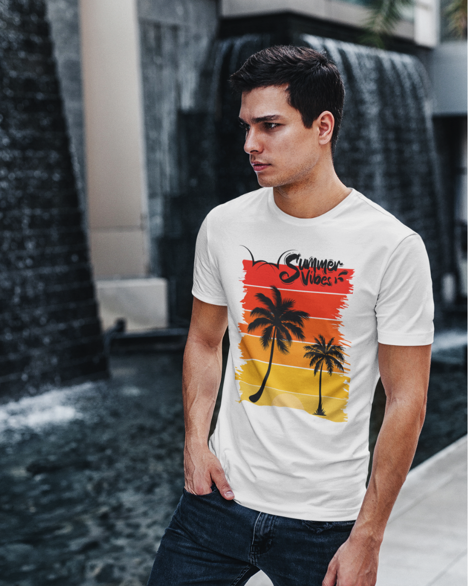 Men's White Summer Vibes Graphic Printed T-Shirt, SUMMER COLLECTION TSHIRT, 2N APPAREL