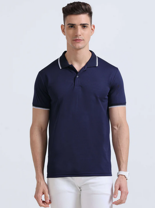 Men's Navy Blue Drifit Dotcell Polo T-Shirt