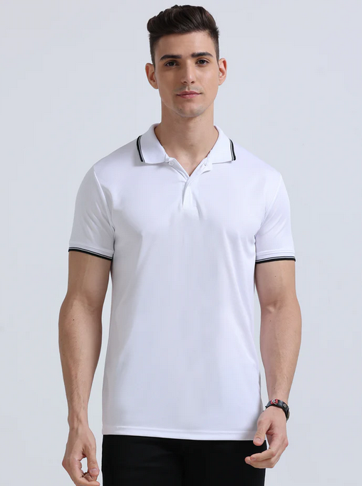 Men's White Drifit Dotcell Polo T-Shirt
