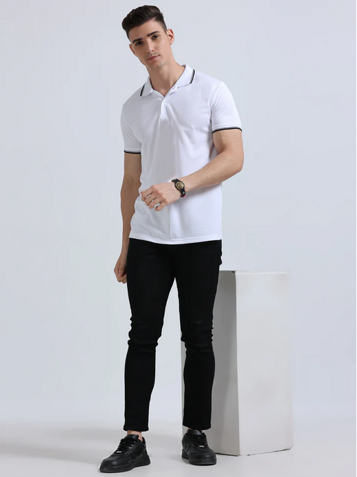 Men's White Drifit Dotcell Polo T-Shirt