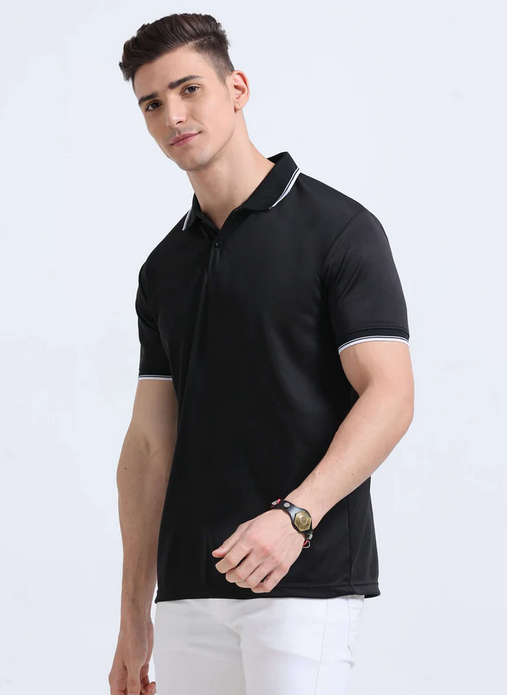 Men's Black Drifit Dotcell Polo T-Shirt