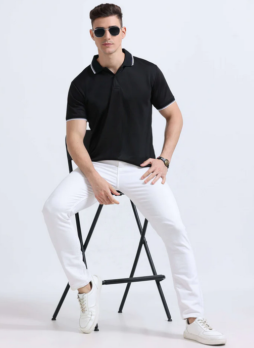 Men's Black Drifit Dotcell Polo T-Shirt