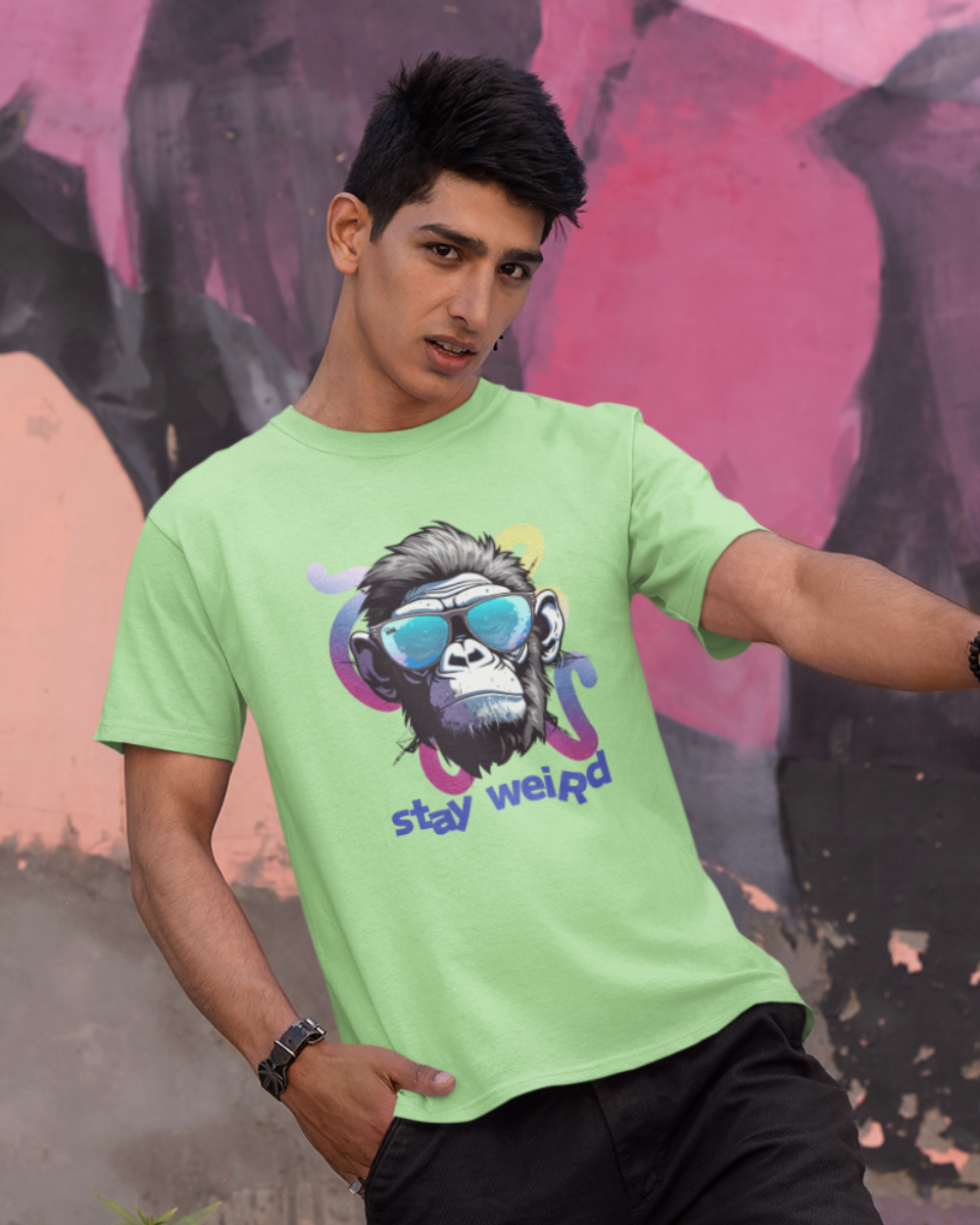 Men's Light Green Stay Weird Graphic Printed T-Shirt