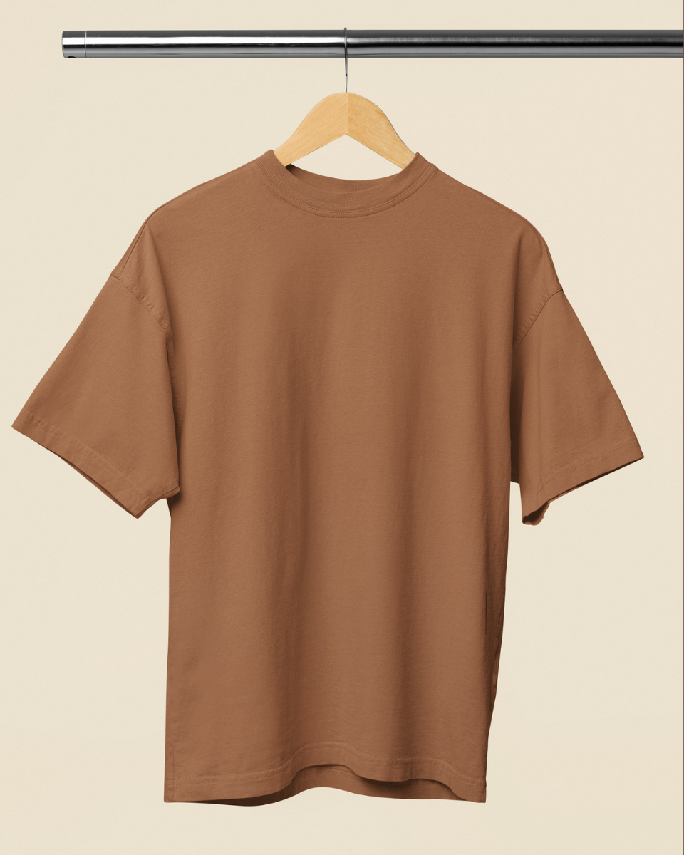 Men's Brown Solid Graphic Oversized T-Shirt