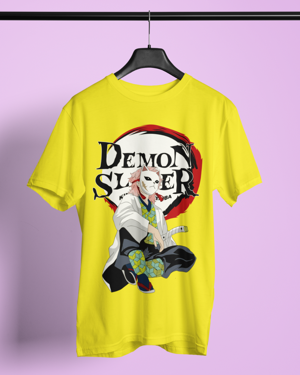 Men's Yellow Demon Slayer Graphic Printed T-Shirt