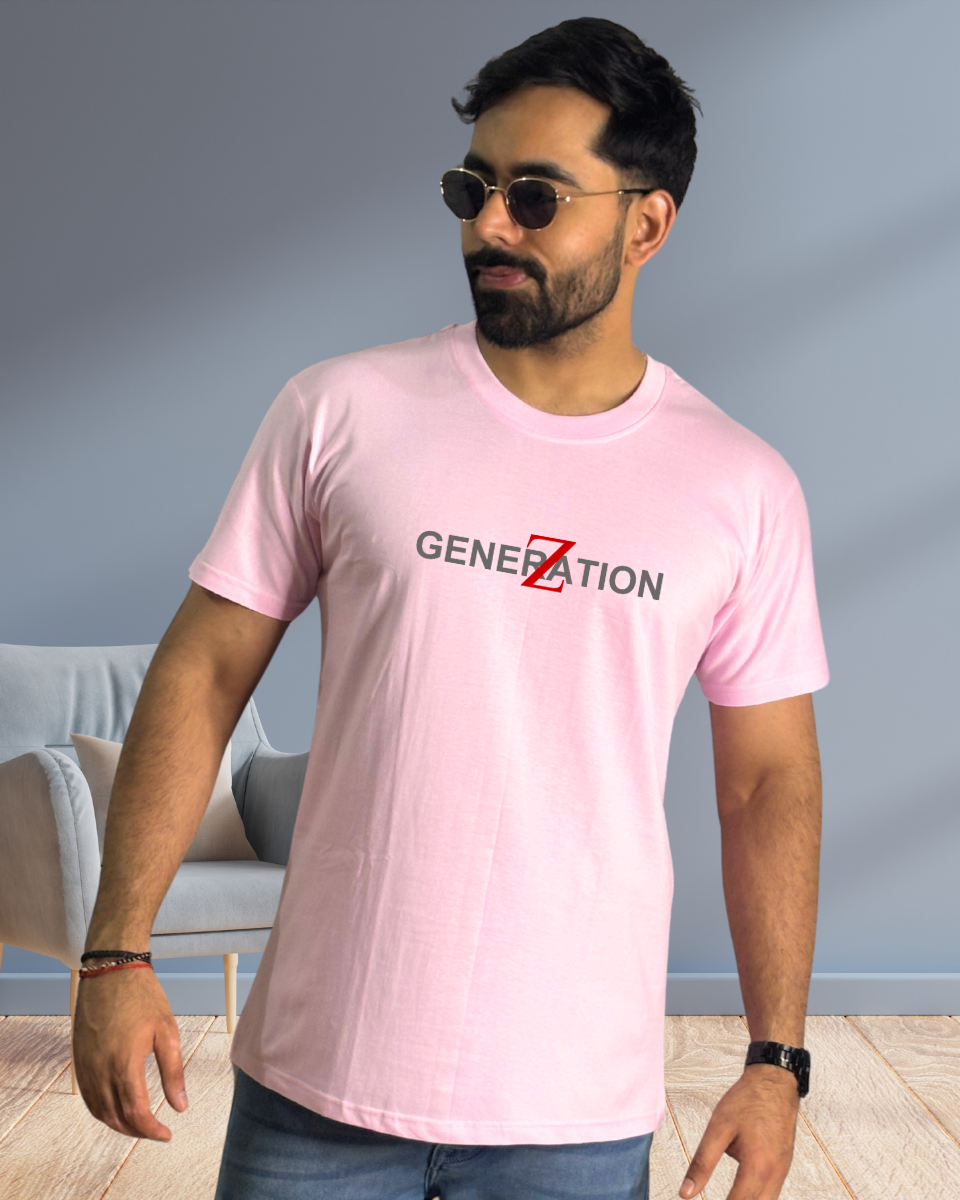 Men's Pink Generation-Z Typography Printed T-Shirt