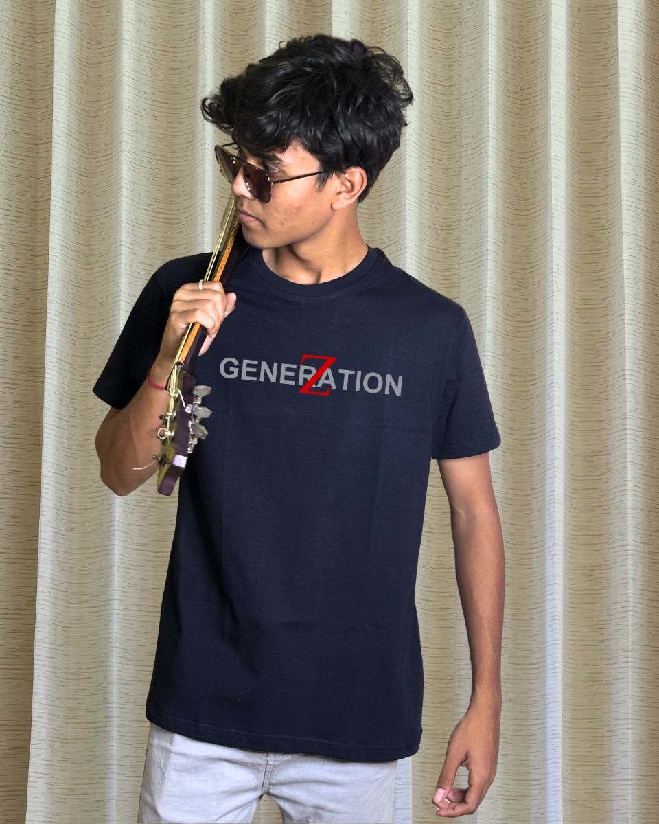 Men's Blue Generation-Z Typography Printed T-Shirt