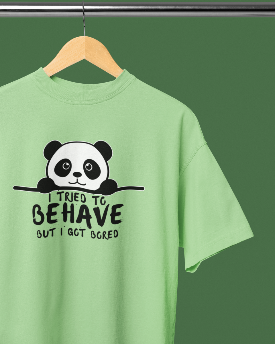 Men's Light Green Panda Behave Graphic Printed T-Shirt