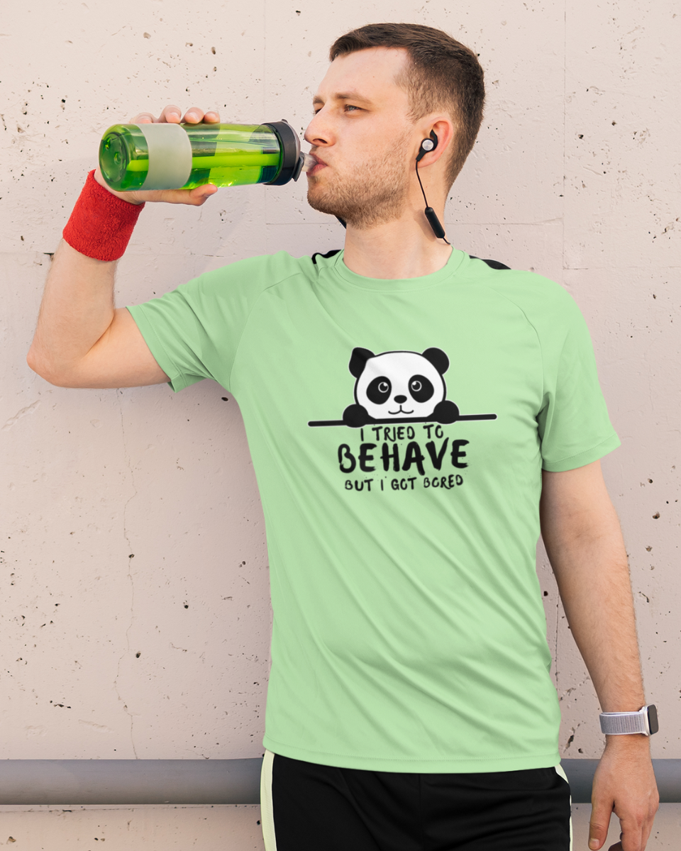 Men's Light Green Panda Behave Graphic Printed T-Shirt
