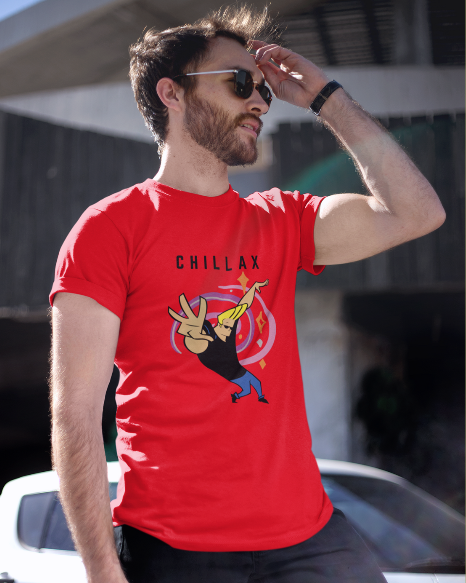Men's Red Chillax Johnny Bravo Graphic Printed T-Shirt