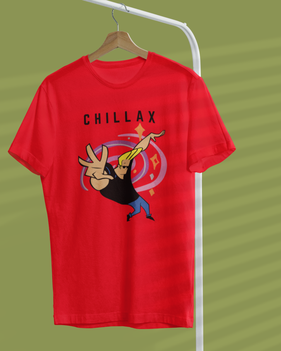 Men's Red Chillax Johnny Bravo Graphic Printed T-Shirt
