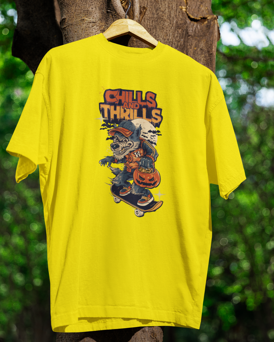 Men's Yellow Chills & Thrills Graphic Printed T-Shirt