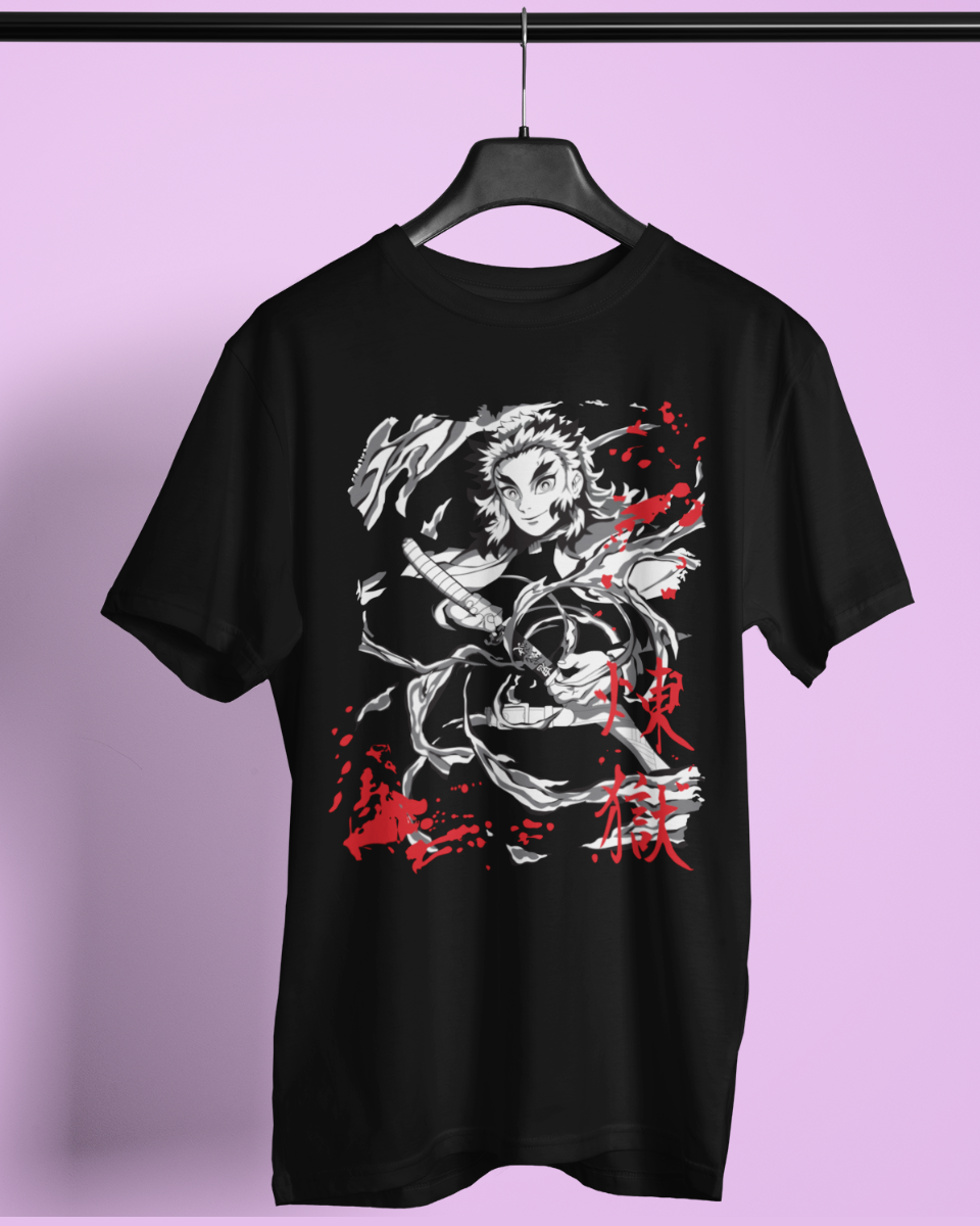 Men's Black Demon Slayer Black Red Graphic Printed T-Shirt