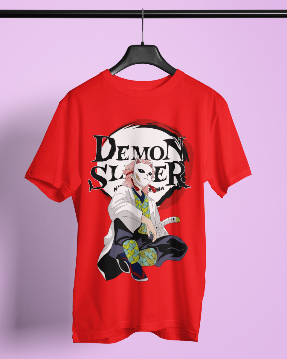 Men's Red Demon Slayer Graphic Printed T-Shirt