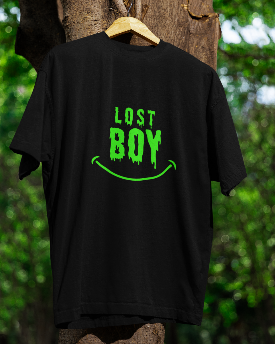 Men's Black Lost Boy Graphic Oversized T-Shirt