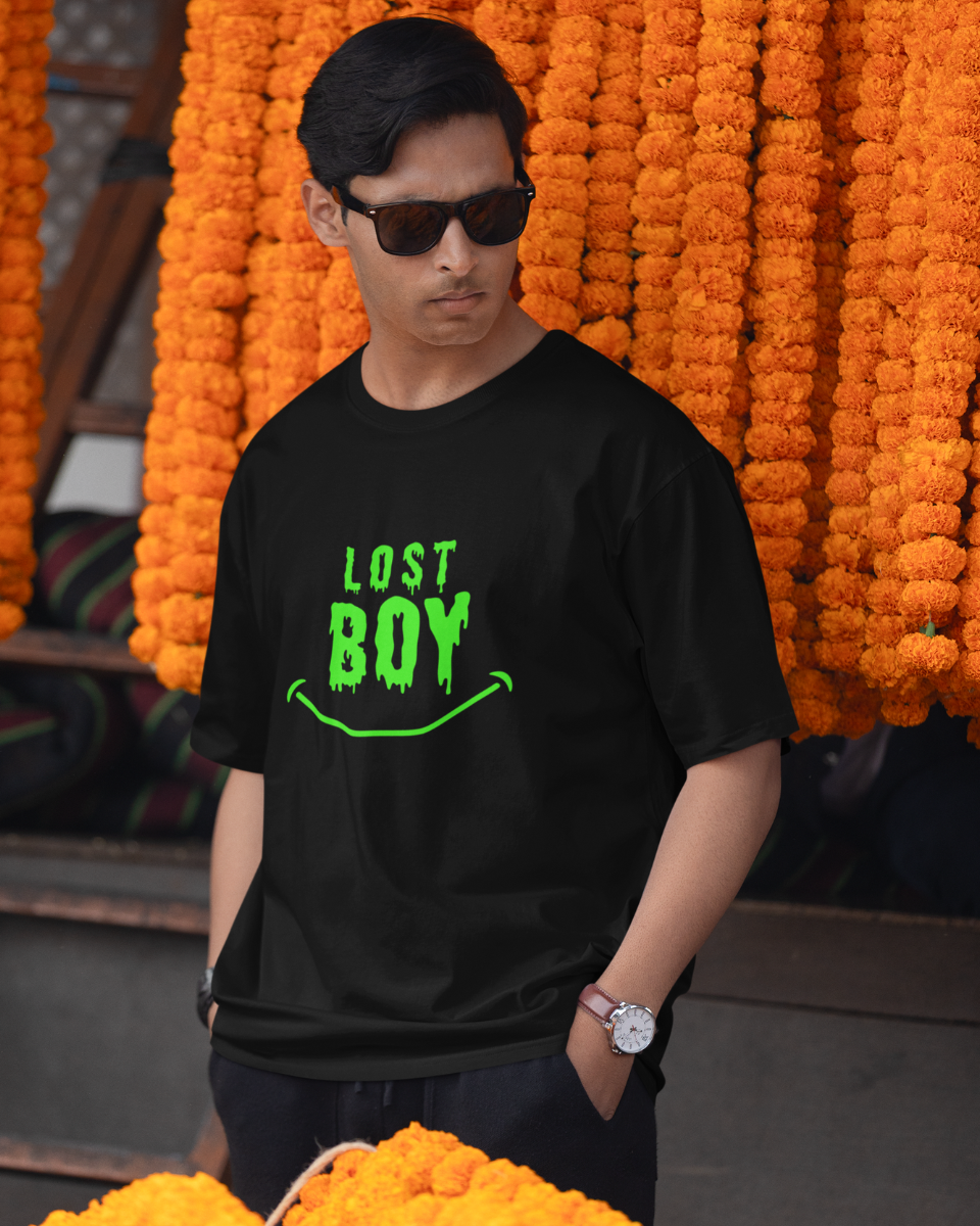 Men's Black Lost Boy Graphic Oversized T-Shirt