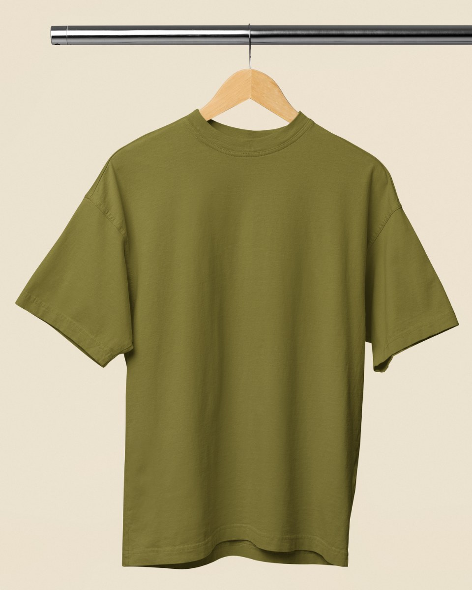 Men's Moss Green Solid Graphic Oversized T-Shirt