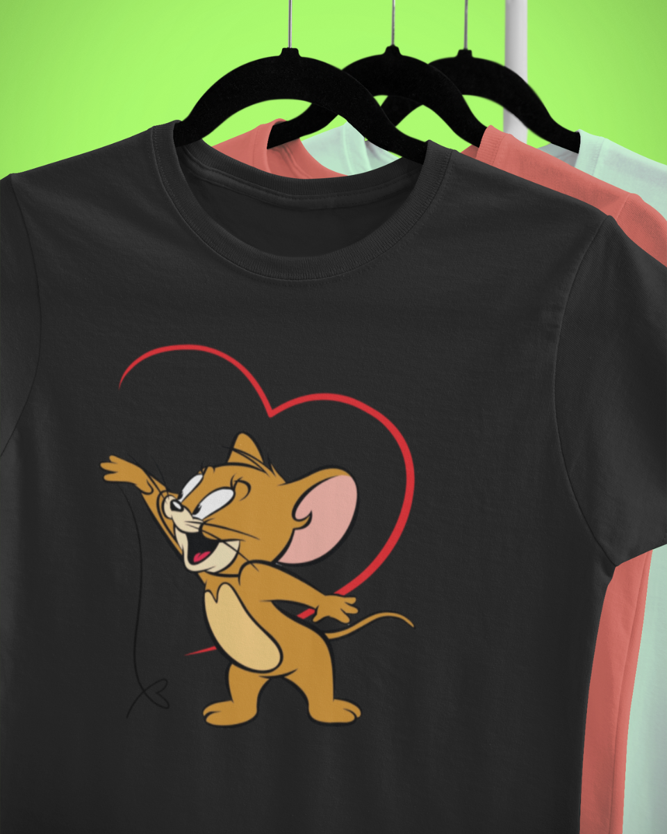 Men's Black Playful Jerry Graphic Printed T-Shirt