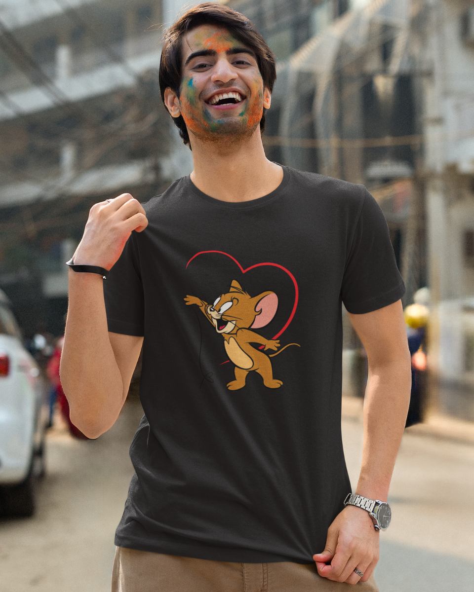 Men's Black Playful Jerry Graphic Printed T-Shirt