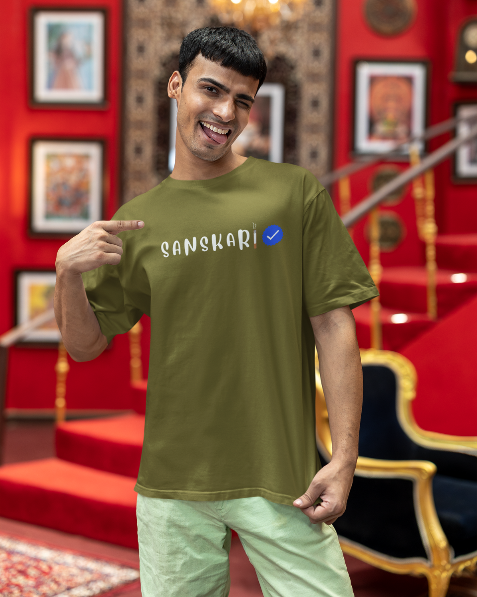 Men's Moss Green Sanskari Graphic Oversized T-Shirt