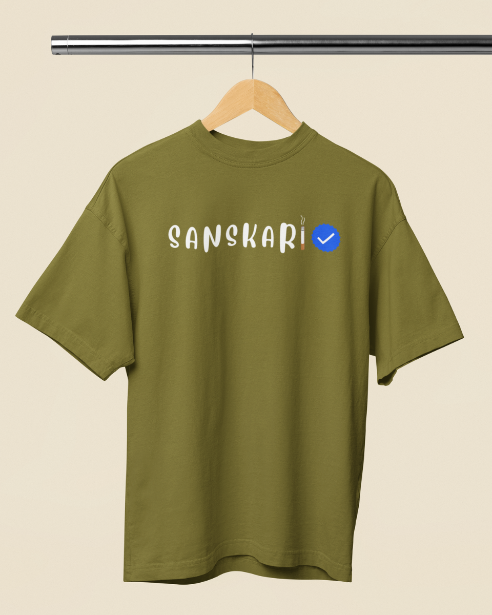 Men's Moss Green Sanskari Graphic Oversized T-Shirt
