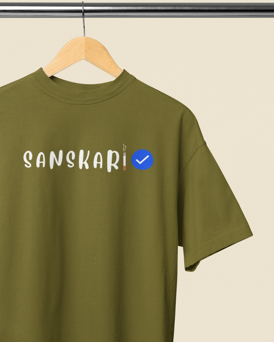 Men's Moss Green Sanskari Graphic Oversized T-Shirt